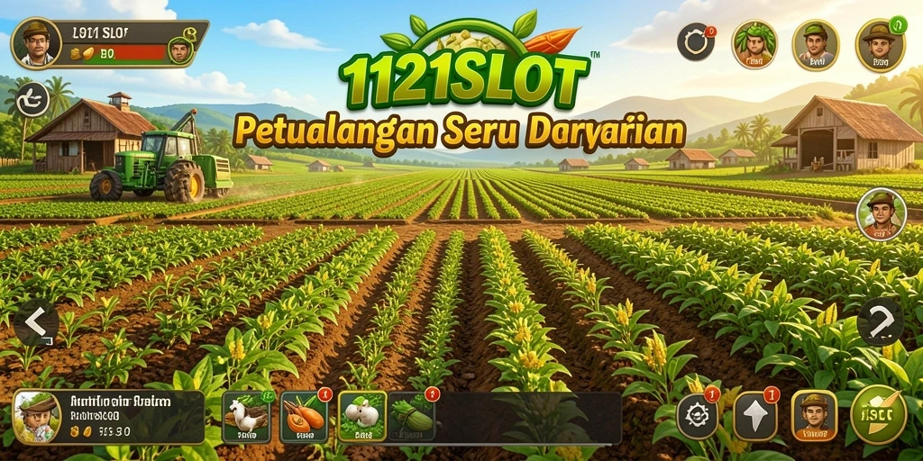 Tampilan gameplay 1121SLOT dengan aktivitas pertanian yang seru.