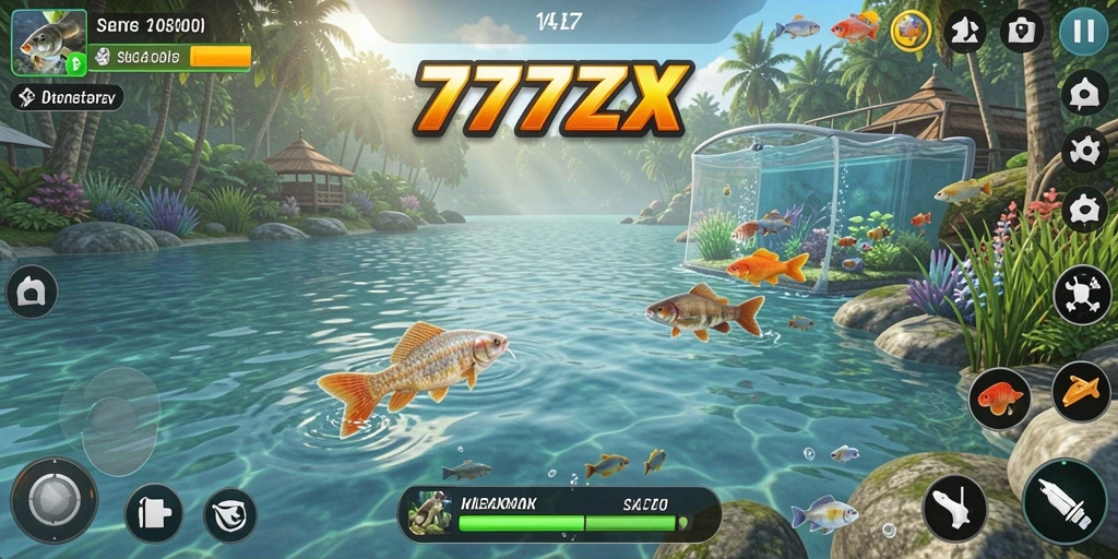 Tampilan gameplay <strong>777ZX</strong> yang mendebarkan saat memancing di lautan.