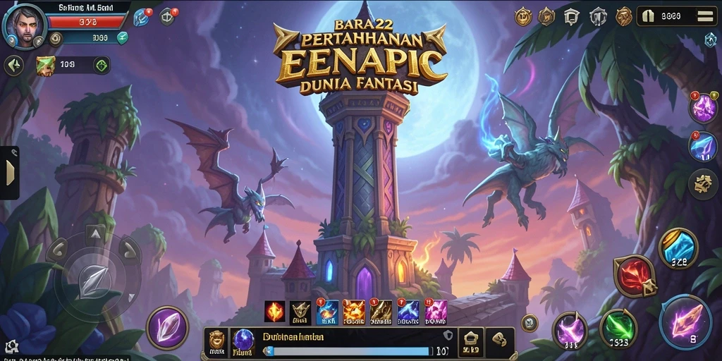 Tangkapan layar gameplay BARA22 menampilkan pertahanan menara yang dinamis.