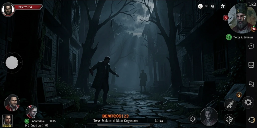 Screenshot menampilkan momen menegangkan dalam gameplay <strong>BENTO123</strong> yang menyeramkan.