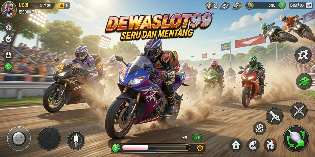 Gameplay seru dalam DEWASLOT99 yang penuh aksi balapan motor.