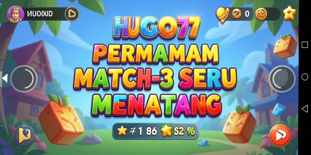 Tampilan gameplay HUGO77 dengan elemen match-3 yang menarik.