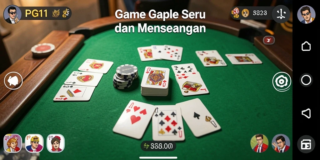 Tampilan bermain Gaple yang menggembirakan dan interaktif.