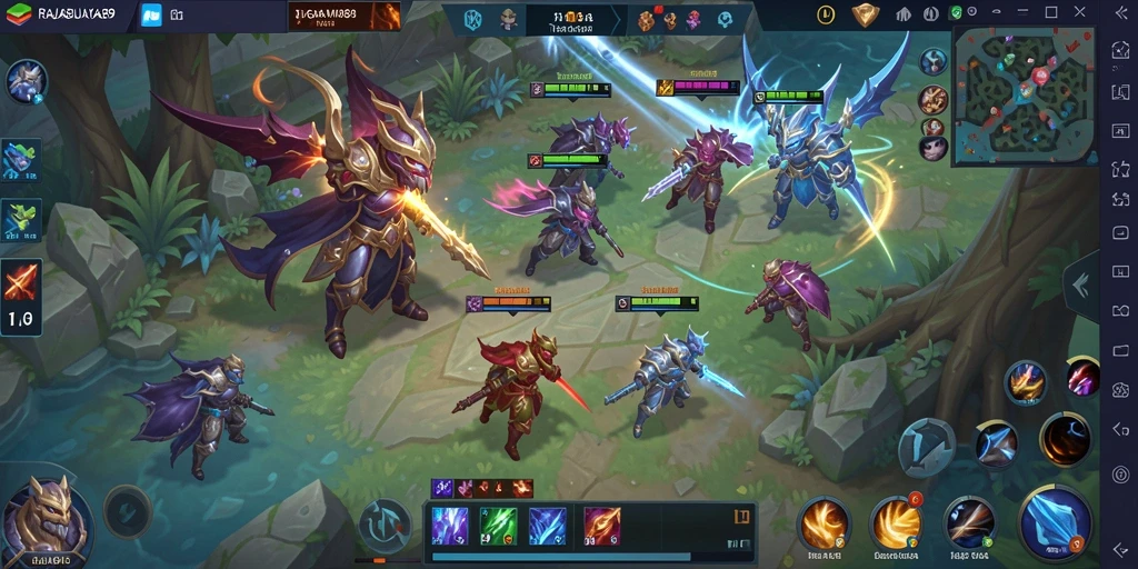 Gameplay seru RAJABUAYA89 dengan karakter MOBA beragam.