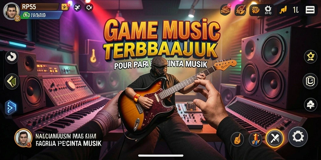 Screenshot utama RP55 menampilkan gameplay musik yang seru dan interaktif.