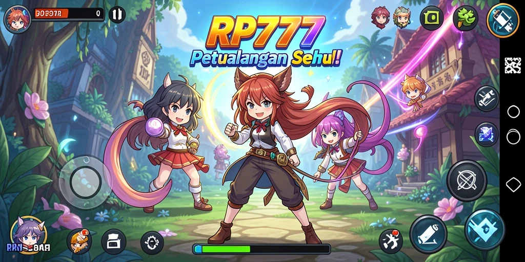 Tampilan gameplay menarik dari RP777 dengan karakter anime yang hidup.