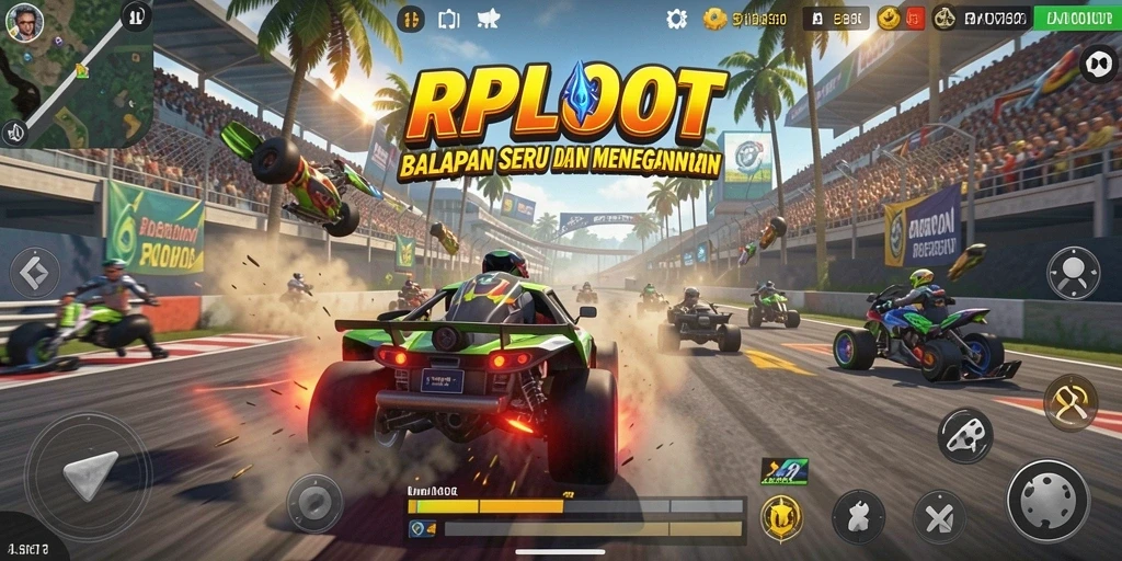Tangkapan layar gameplay RPLOOT menampilkan aksi balapan yang mendebarkan.