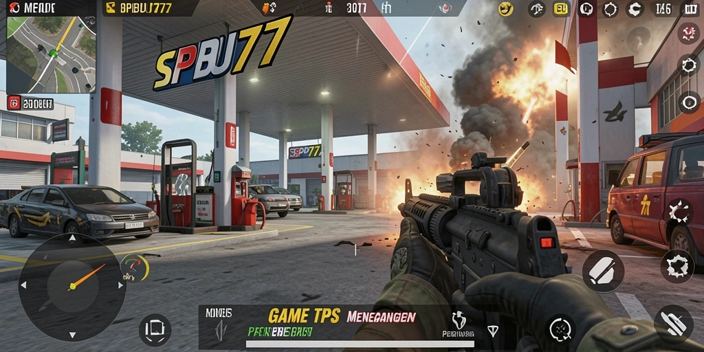 Tangkapan layar utama gameplay SPBU77 yang intens dan mengasyikkan.